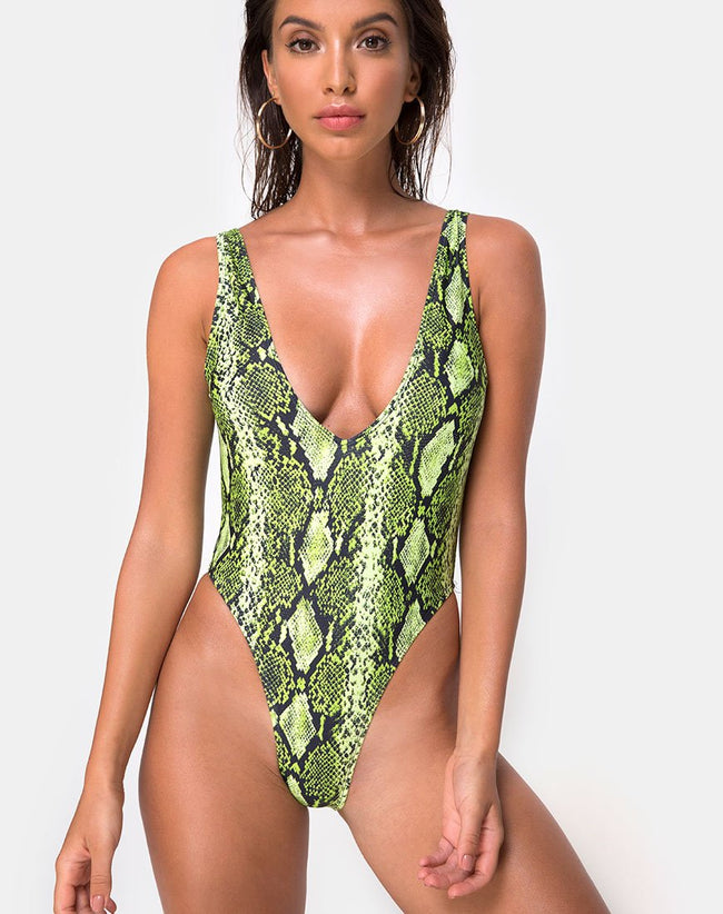 Zala Plunge Swimsuit in Slime Lime Snake