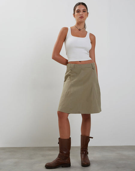 Moirai Low Waist Pleated Cargo Mini Skirt in Stone