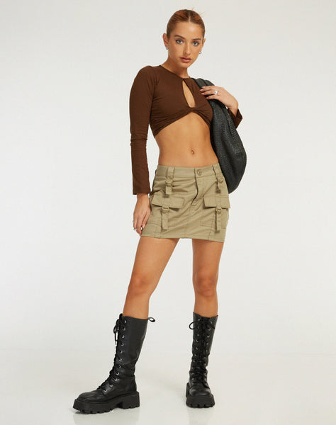 image of Zen Long Sleeve Cut Out Top in Chocolate