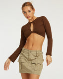 image of Zen Long Sleeve Cut Out Top in Chocolate