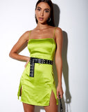 Zenaya Slip Dress in Satin Lime Green