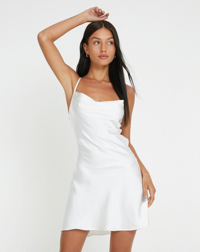 image of Zenita Mini Dress in Satin Ivory