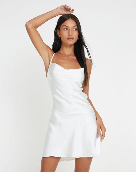 image of Zenita Mini Dress in Satin Ivory