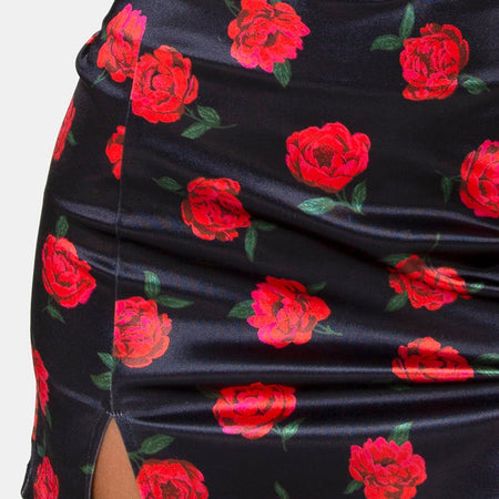 Zida Mini Skirt in Satin Stretch Last Rose Black