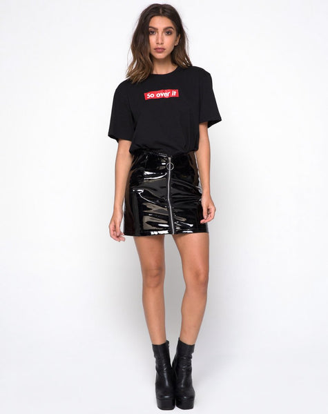 Ring Mini Skirt in PU Shiny Black