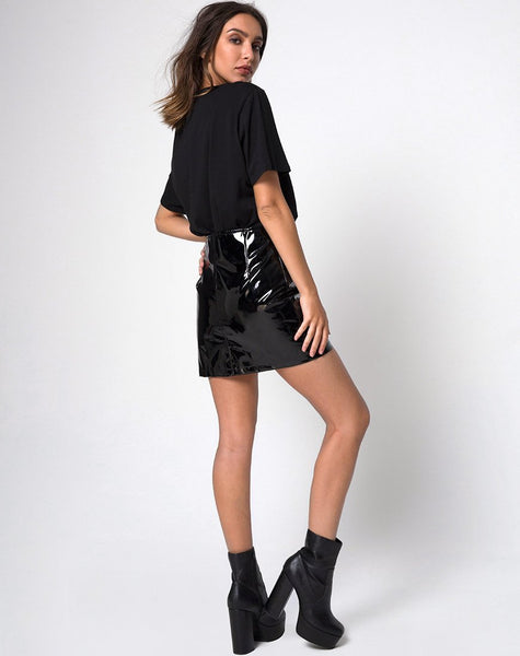 Ring Mini Skirt in PU Shiny Black