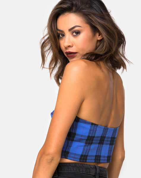 Zipshi Cropped Top in Tartan Blue