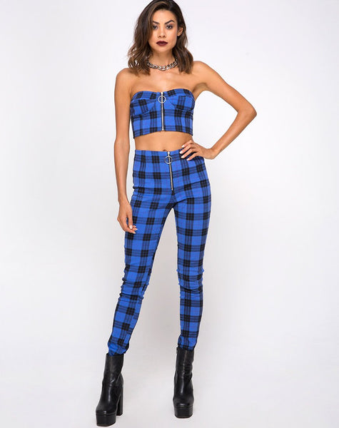 Zipshi Cropped Top in Tartan Blue