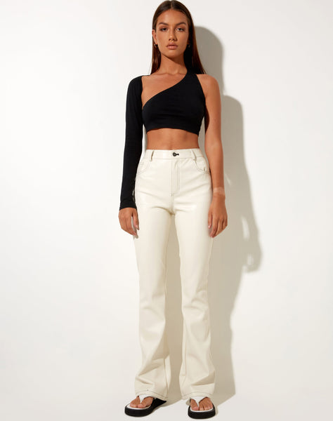 Image of Zorea Trouser in PU Coconut Milk with Black Stitching