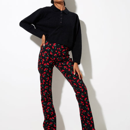 Zoven Flare Trouser in Cherries Black