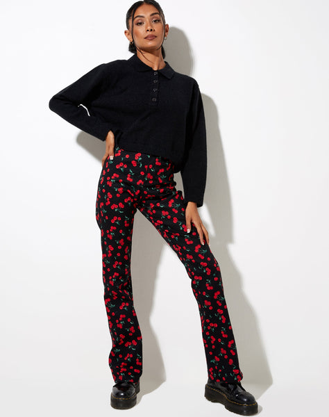 Image of Zoven Flare Trouser in Cherries Black