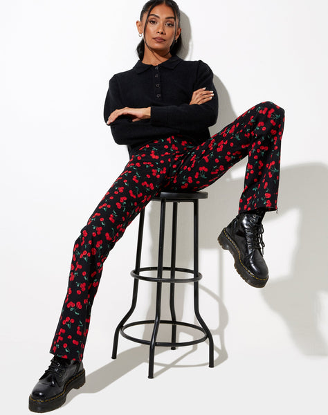 Image of Zoven Flare Trouser in Cherries Black