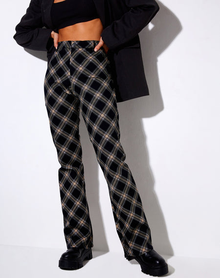 Herly Flare Trouser with Lining in Mini Check Chocolate