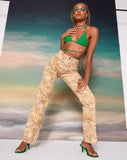 MOTEL X OLIVIA NEILL Zoven Flare Trouser in Desert Terrain Tan