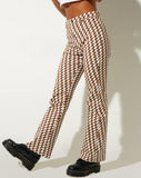 Zoven Flare Trouser in Diagonal Checker Tan and Ivory