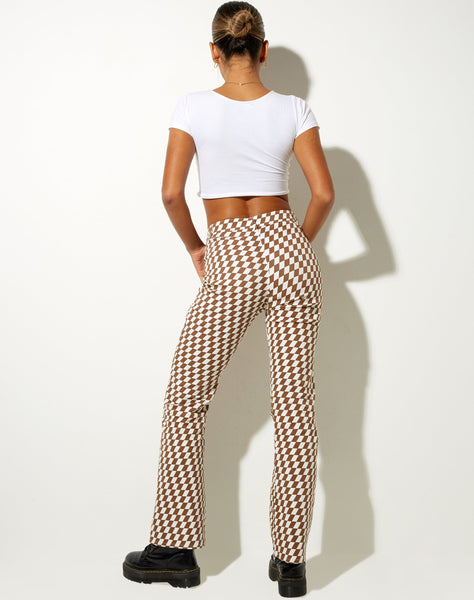 Zoven Flare Trouser in Diagonal Checker Tan and Ivory