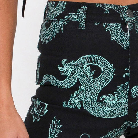 Zoven Trouser in Dragon Flower Black and Mint