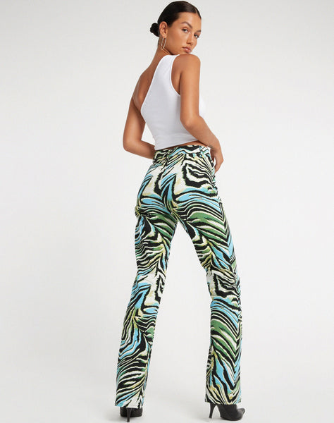 image of Zoven Flare Trouser in Warped Zebra Blue