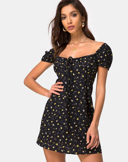 Elara Dress in Buttercup Black and Yellow