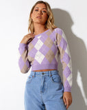 Image of Zuki Jumper in Argyle Lilac Cream and Tan