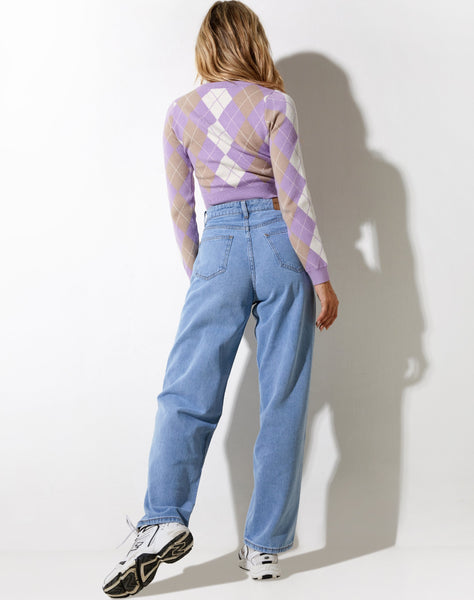 Image of Zuki Jumper in Argyle Lilac Cream and Tan