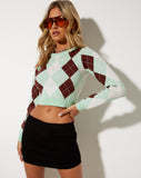 Image of Zuki Jumper in Argyle Green Cream and Brown