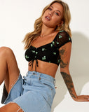 Image of Zule Crop Top in Black Daisy Lime Embro