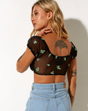 Image of Zule Crop Top in Black Daisy Lime Embro