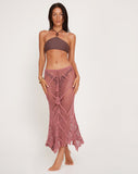 Image of Riyati Crochet Midi Waterfall Skirt in Mauve