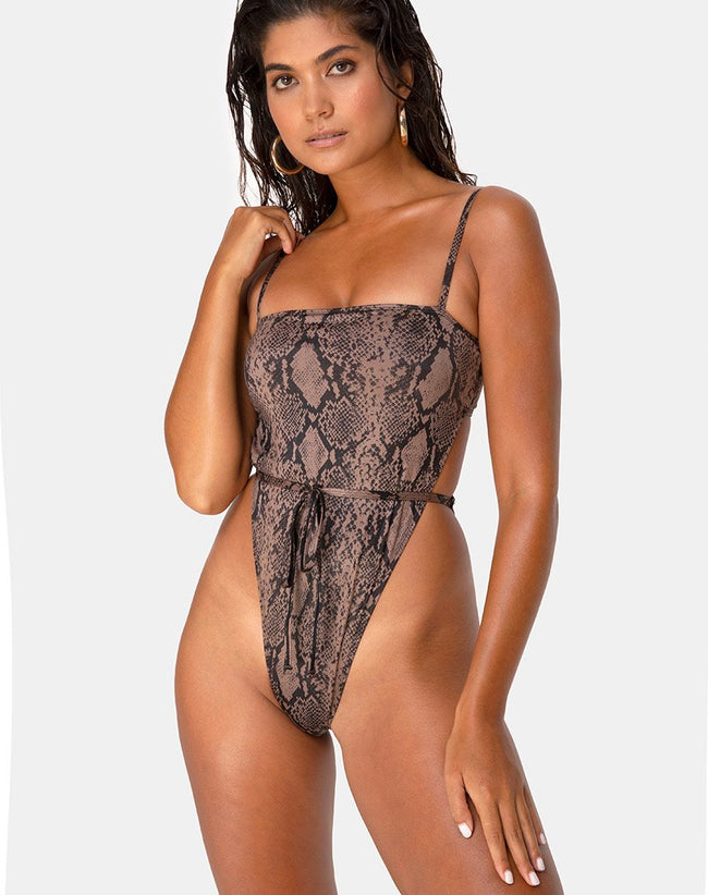 Hiwa Swimsuit in Snake Taupe