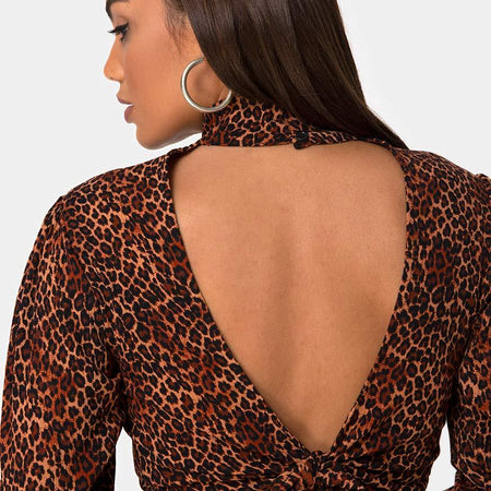 Jasty Crop Top in Crinkle Ditsy Leopard Orange