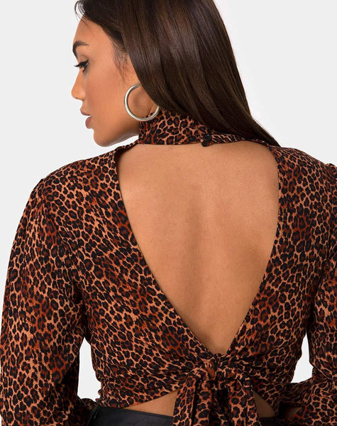 Jasty Crop Top in Crinkle Ditsy Leopard Orange