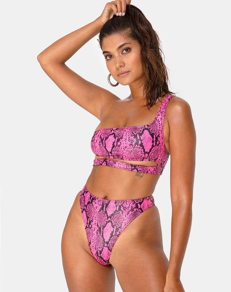 Ledra Bikini Bottom in Snake Pink