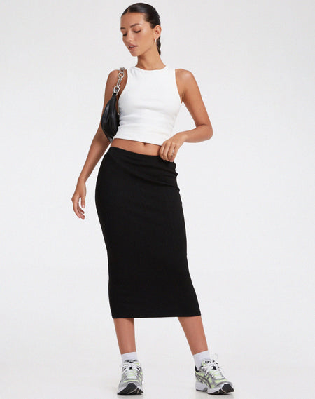 Rindu Midi Skirt in Satin Rose Black