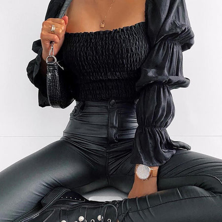 Velina Crop Top in Satin Rose Black