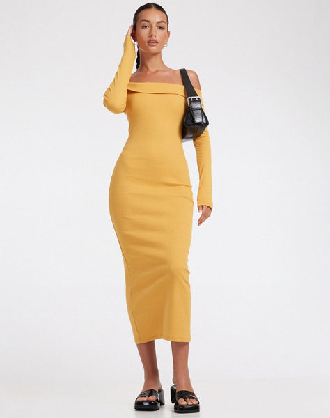 Image of Shiloh Long Sleeve Dress in Rib Yolk Yellow